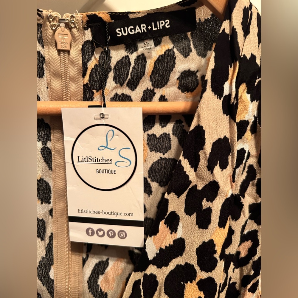NWT Sugar+Lips kimono sleeve faux wrap leopard print blouse size XS - Picture 5 of 7